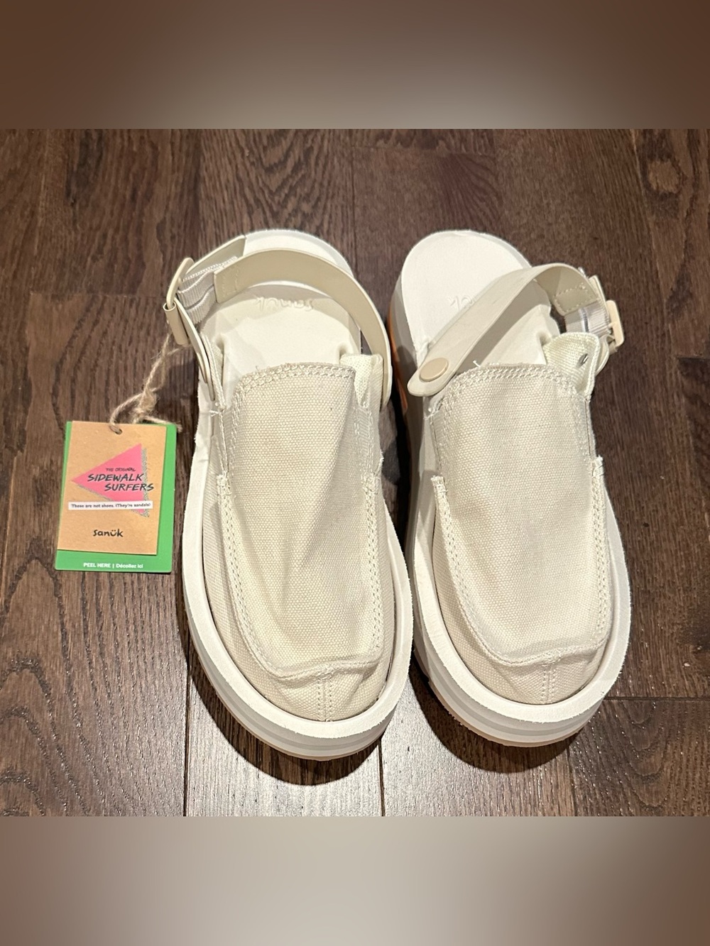 Sanuk Donna Mesa Myles Cream Canvas Platform Slingback Sandals NWT